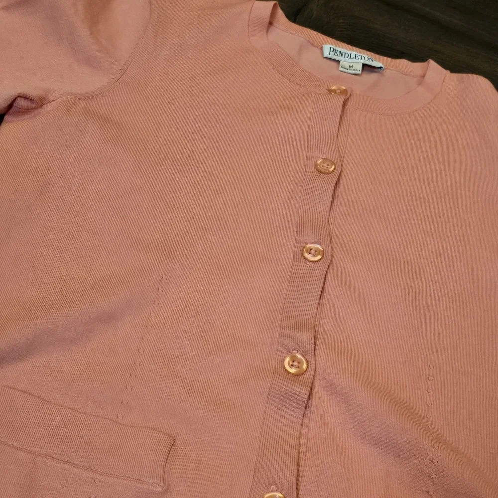 Pendleton Sweater Womens Medium Pink‎ Peach Cardigan Silk Blend Button Work - Picture 2 of 9